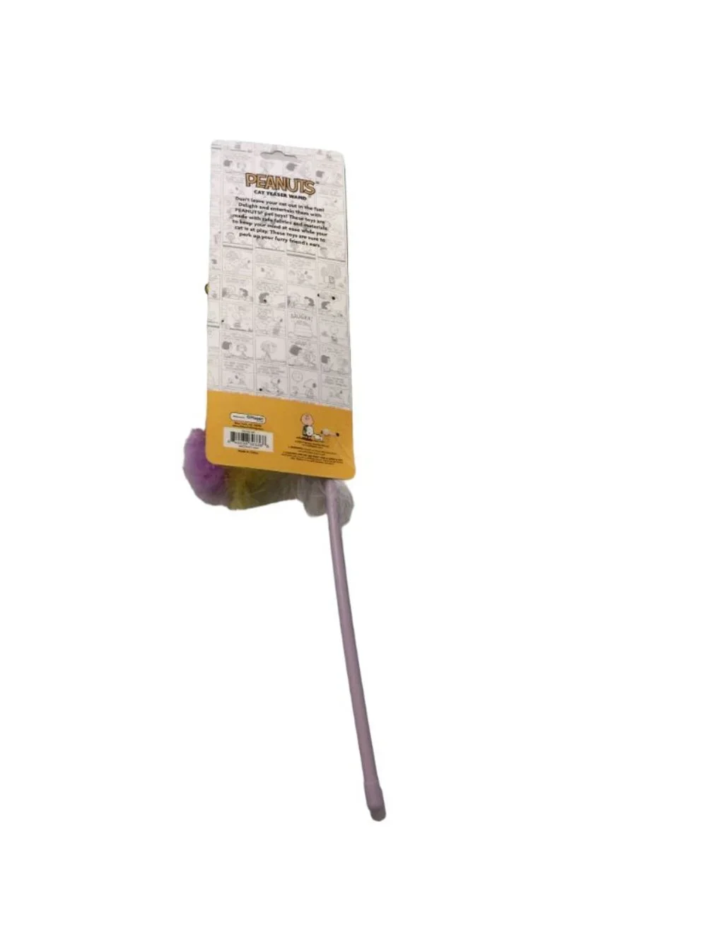 Peanuts Snoopy Cat Teaser Lilac Catnip Wand Feathers Lilac Yellow Bells Butterfl